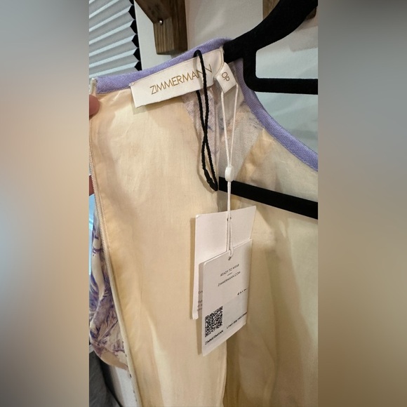 NWT Zimmermann Linen Day Mini Dress Pearl Palm Toile Puff Sleeve AU 0P (US 2) - Picture 4 of 11